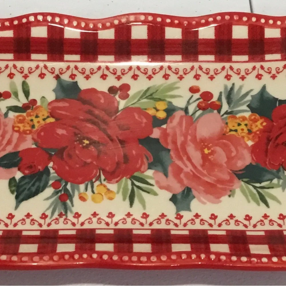 The Pioneer Woman Red and Pink Floral Ceramic Serving Platter